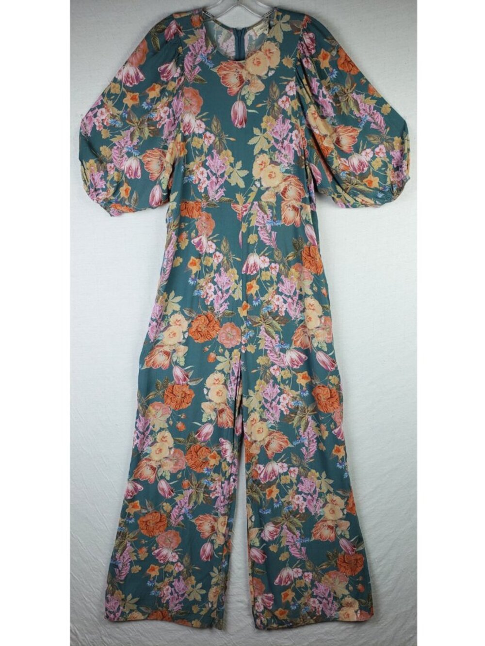 Anthropologie Kachel Floral Balloon Sleeve Jumpsuit Viscose 70's Boho size 8